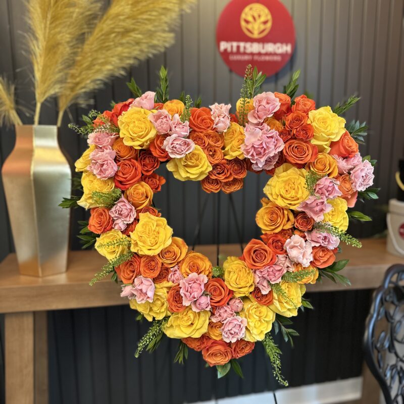 Sunset heart  Standing wreath . Funeral standing  wreath